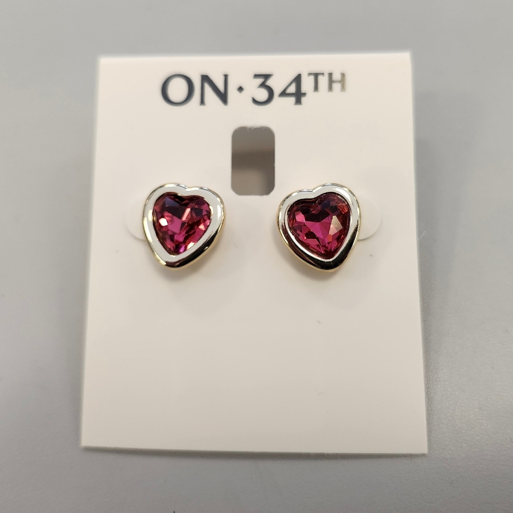 NWT On 34th Gold-Tone Pink Hear Stud Earrings